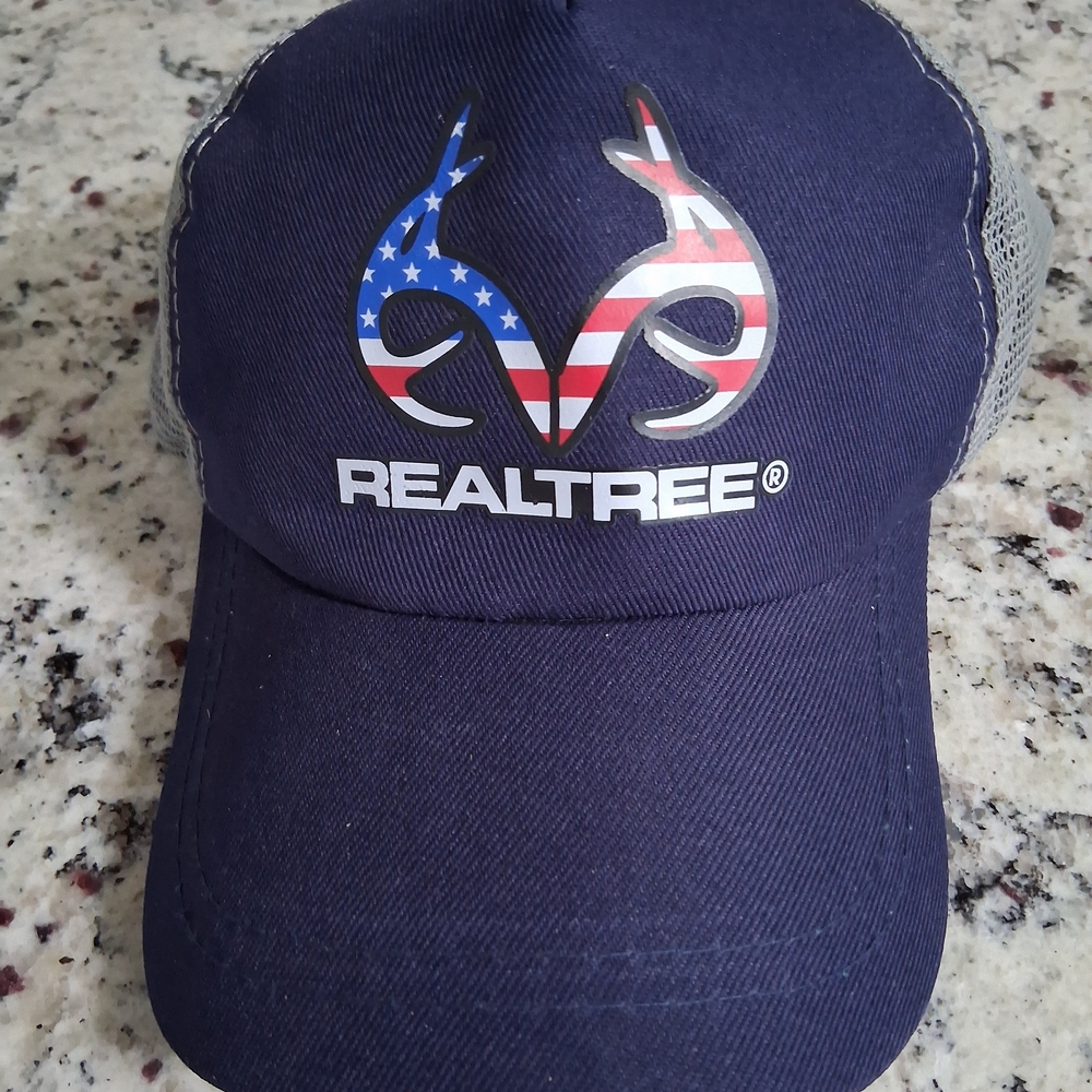 Realtree Mens Dark Blue Hat Cap with Flag Design - Picture 2 of 4